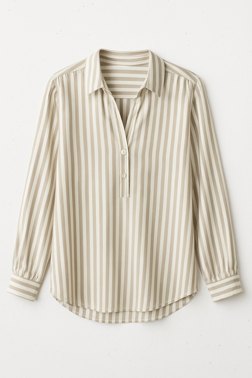 Chic Street Neutral Set – Striped Blouse & Cocoa Wide-Leg Pants